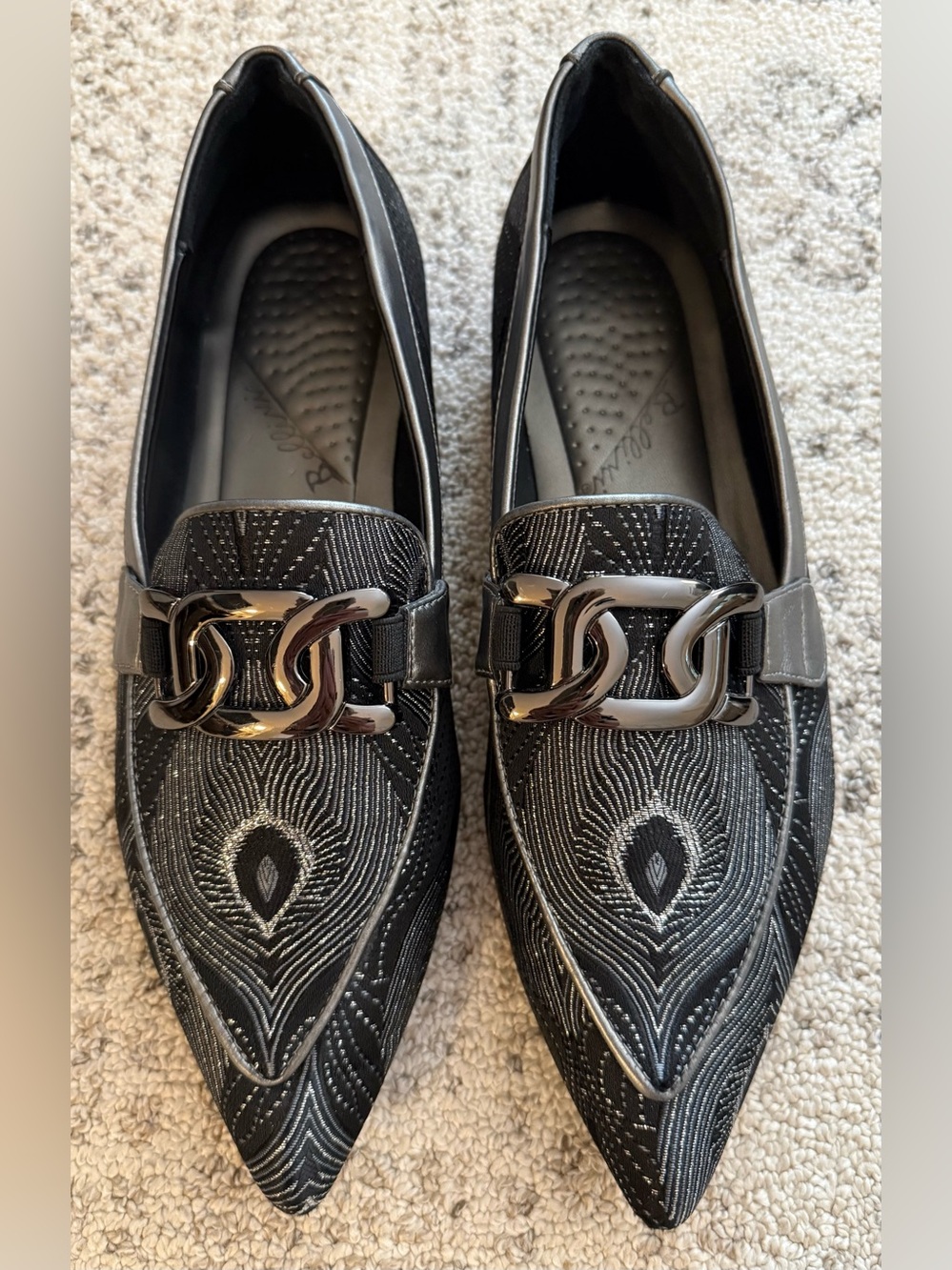 NWOT Bellini Black Peacock Print Flats Sz 8.5W